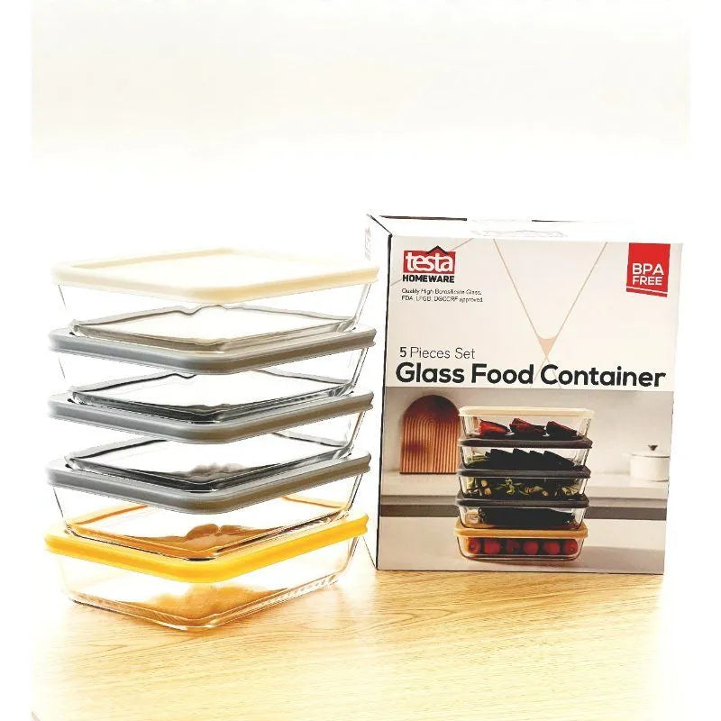 Testa Glass Food Container 5 pcs Set 700ml with simple lid